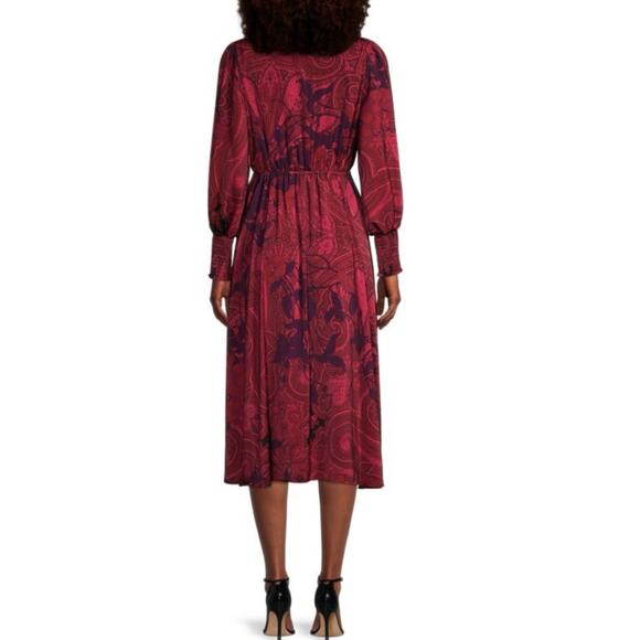 Kobi Halperin Cher Maureen V Neck  Printed Long Sleeves Midi Dress Dark Sz L - Picture 9 of 15